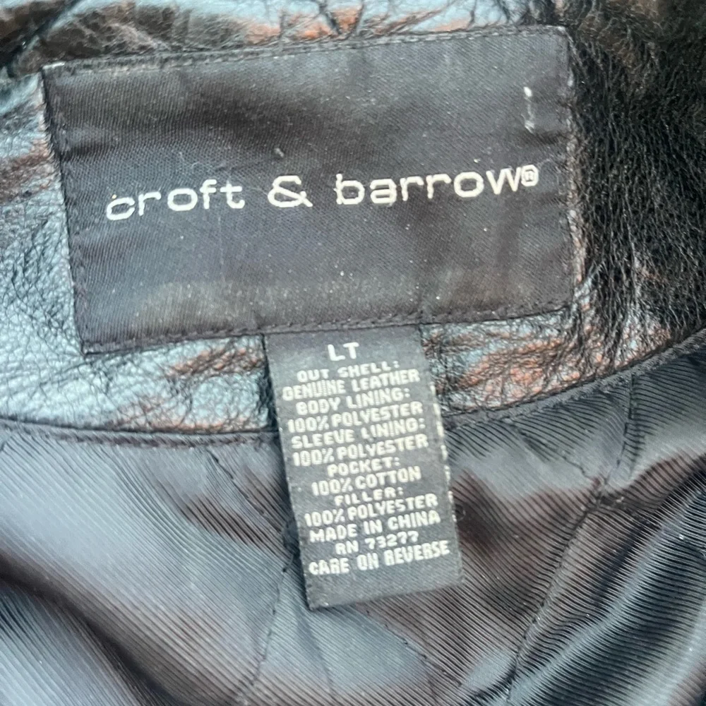 Croft & Barrow Black Leather Jacket Full Zip Men’s Large LT Bomber Quilted Liner